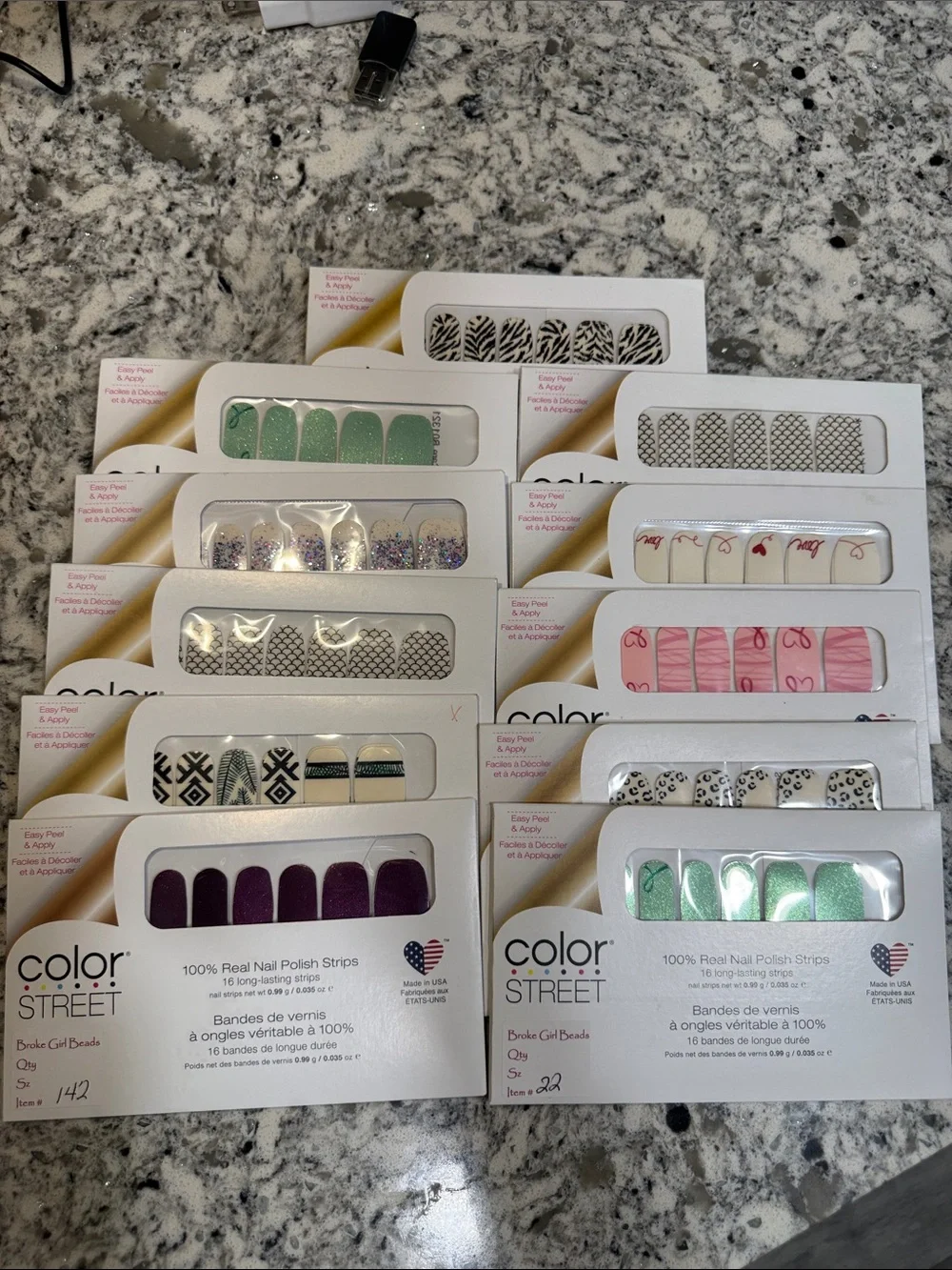 Color Street Mint Green, Pink, Purple & Black Accent Nail Strips by Color Street